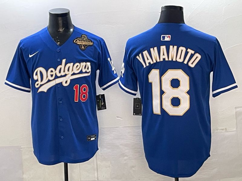 Men Los Angeles Dodgers #18 Yamamoto Blue Gold Game 2026 Nike MLB Jersey 0018->los angeles dodgers->MLB Jersey